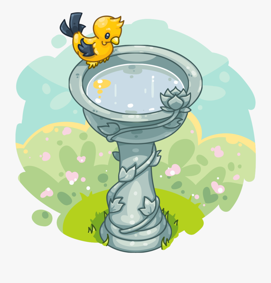 Bird Bath - Illustration - Clipart Cat Bird Bath, Transparent Clipart
