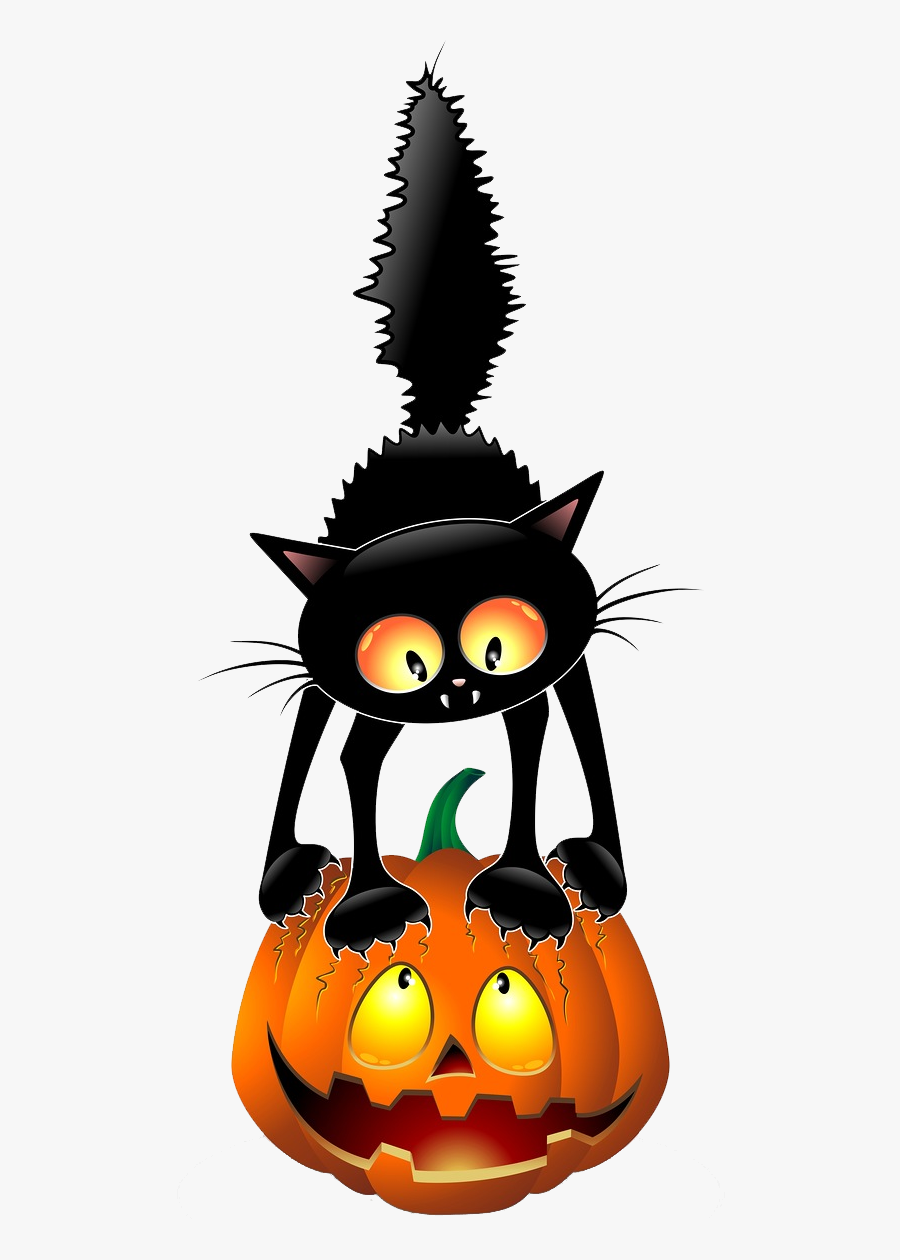 Halloween Cartoon Black Cats, Transparent Clipart