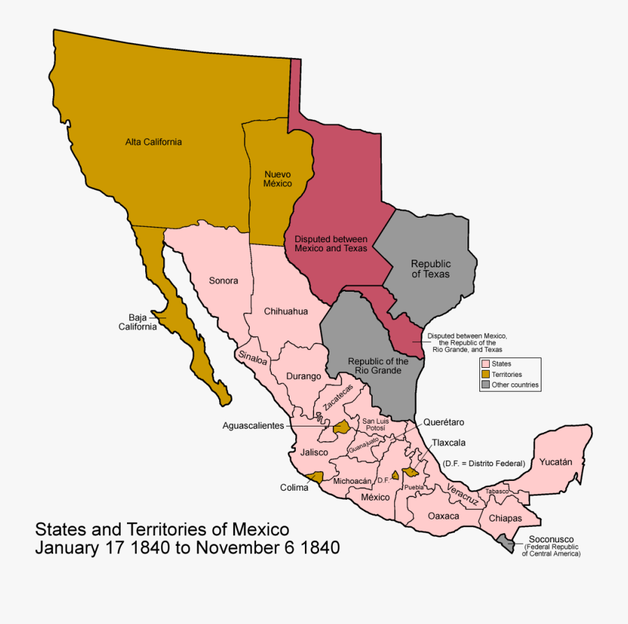 Transparent Mapa De Mexico Png - Map Of Mexico 1848, Transparent Clipart