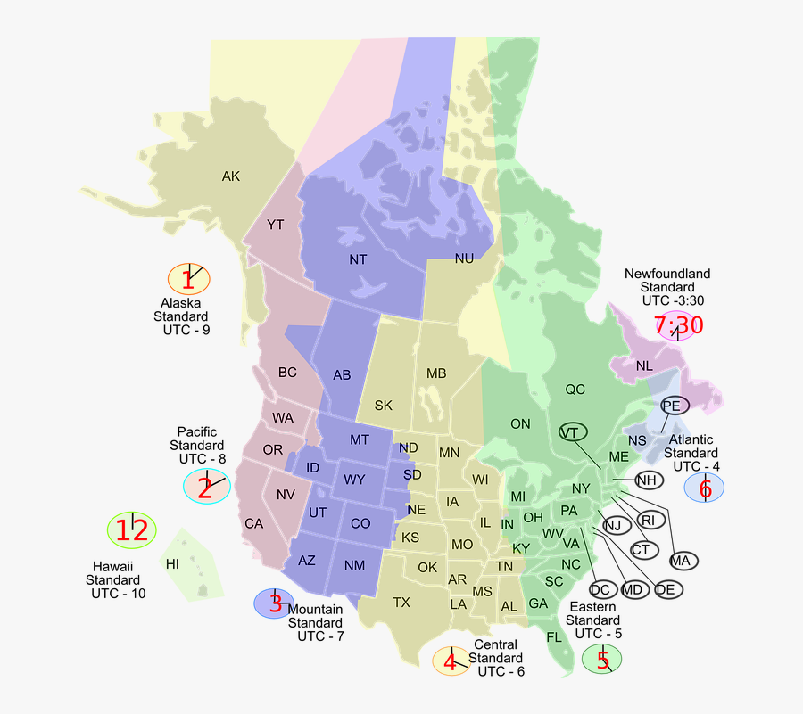 A Map Of Us Time Zones During Cst - Time Zone Map Us Canada, Transparent Clipart