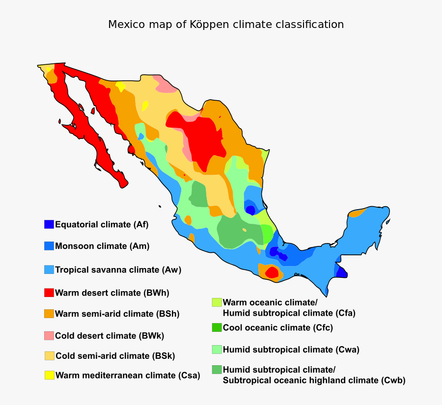 Clip Art Mexico Of K Ppen - Koppen Climate Map Mexico, Transparent Clipart