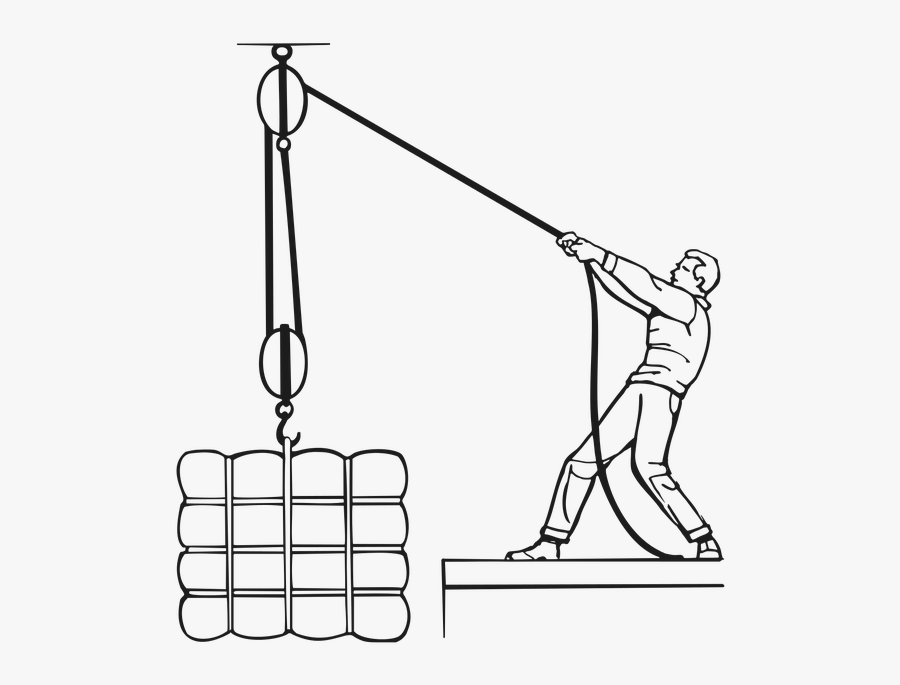 Man Lifting A Pack With A Pulley - Block And Tackle, Transparent Clipart