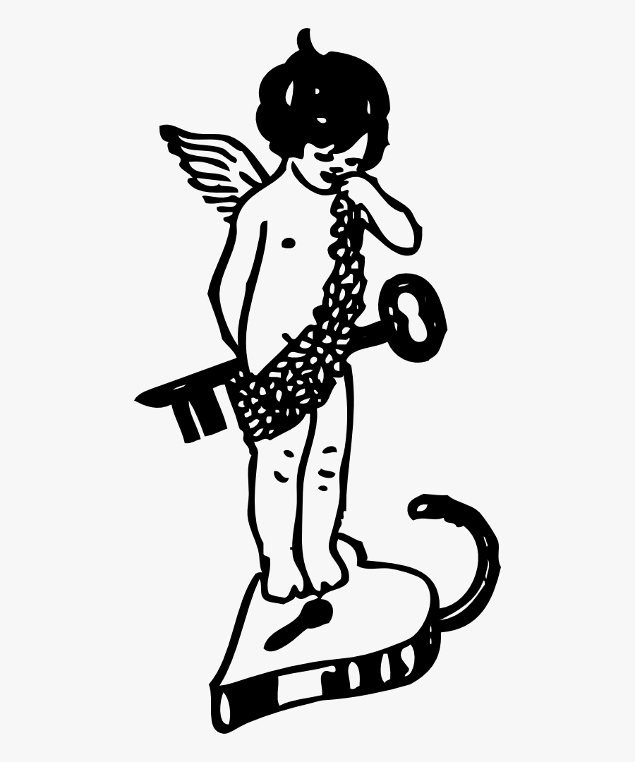 Cupid And Lock Clip Art - Malaikat Lucu Hitam Putih, Transparent Clipart