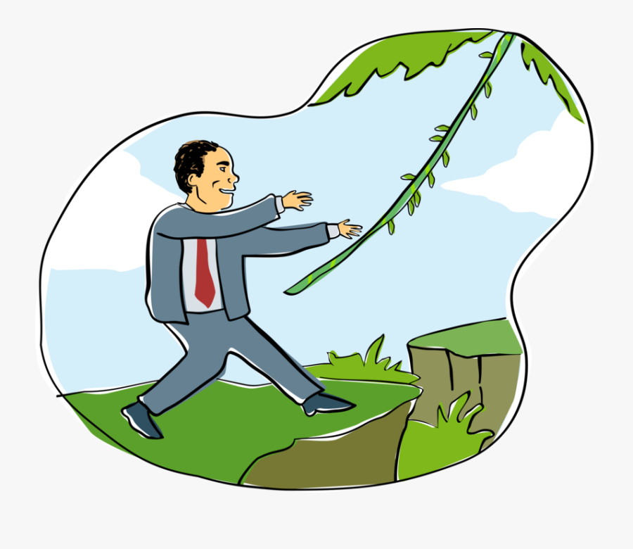 Vector Illustration Of Businessman Grabs Vine In Jungle - Cartoon, Transparent Clipart