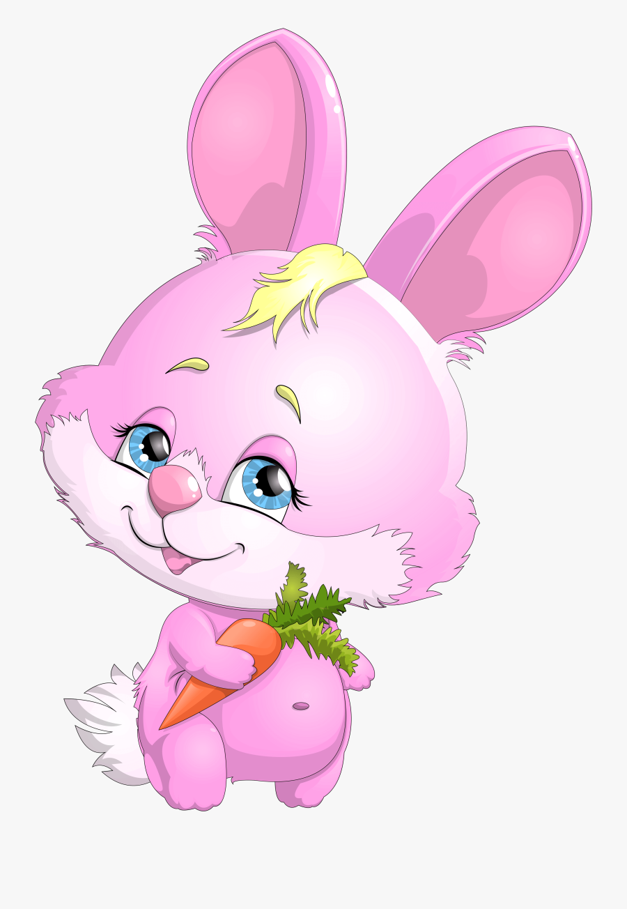 Cute Pink Bunny With Carrot Png Clipart Picture - Cute Pink Bunny, Transparent Clipart