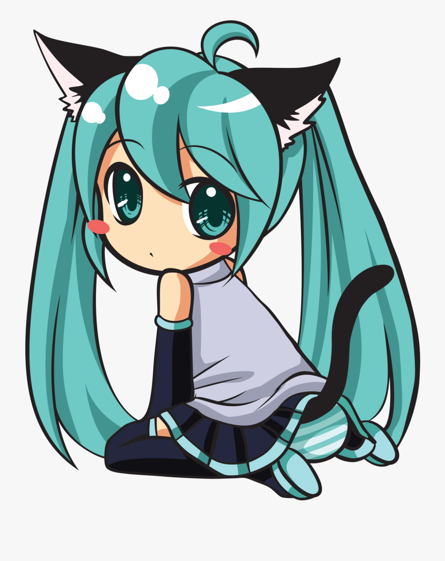 Hatsune Miku Clipart Simple - Anime Girl Cat Chibi, Transparent Clipart