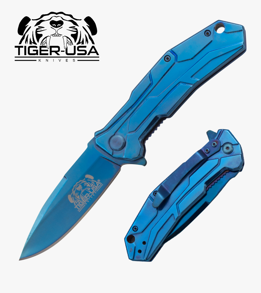Tiger Usa® Folding Knife W/clip , , Panther Trading - Tiger Usa Blue Tactical Folding Knife, Transparent Clipart