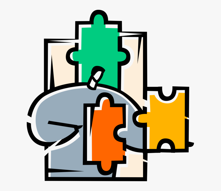 Vector Illustration Of Businessman Assembles Pieces, Transparent Clipart