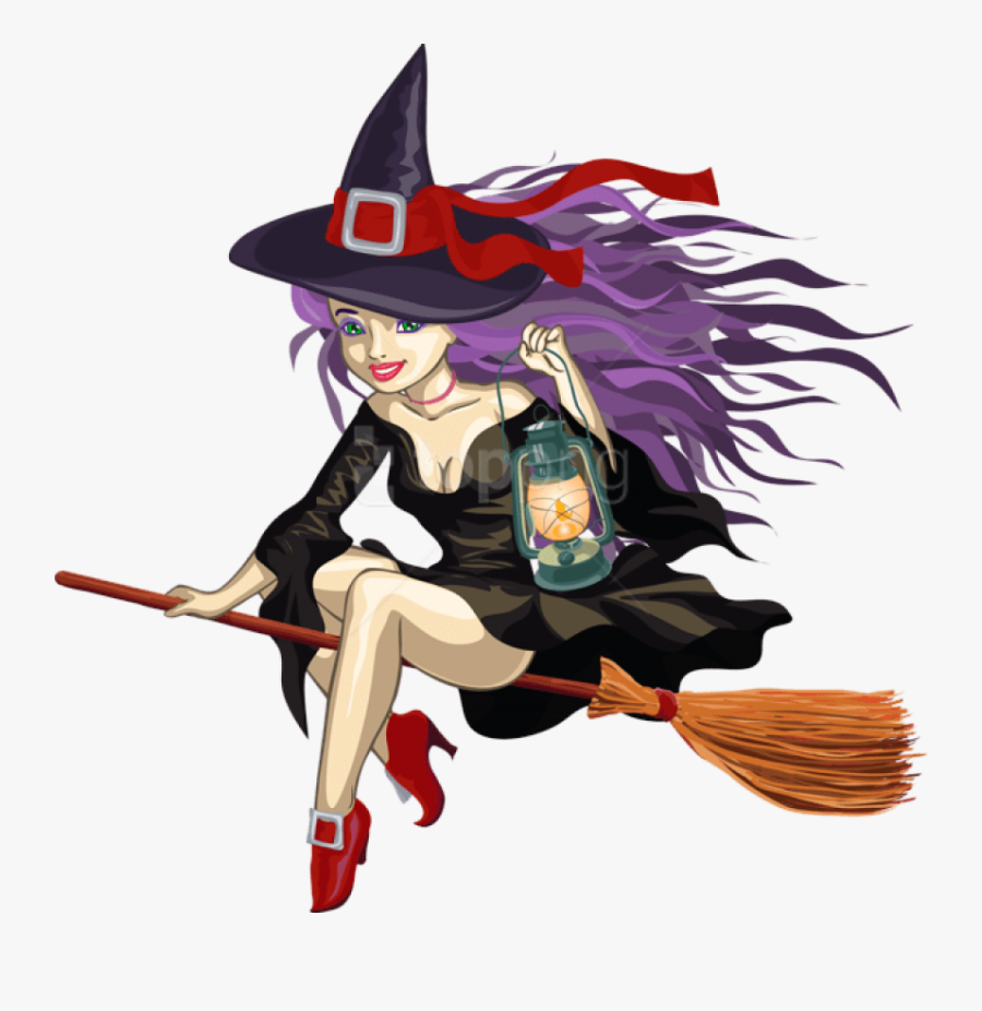 Broom,witch Character,hat,costume Hat,costume Hair - Cute Witch On A Broom, Transparent Clipart