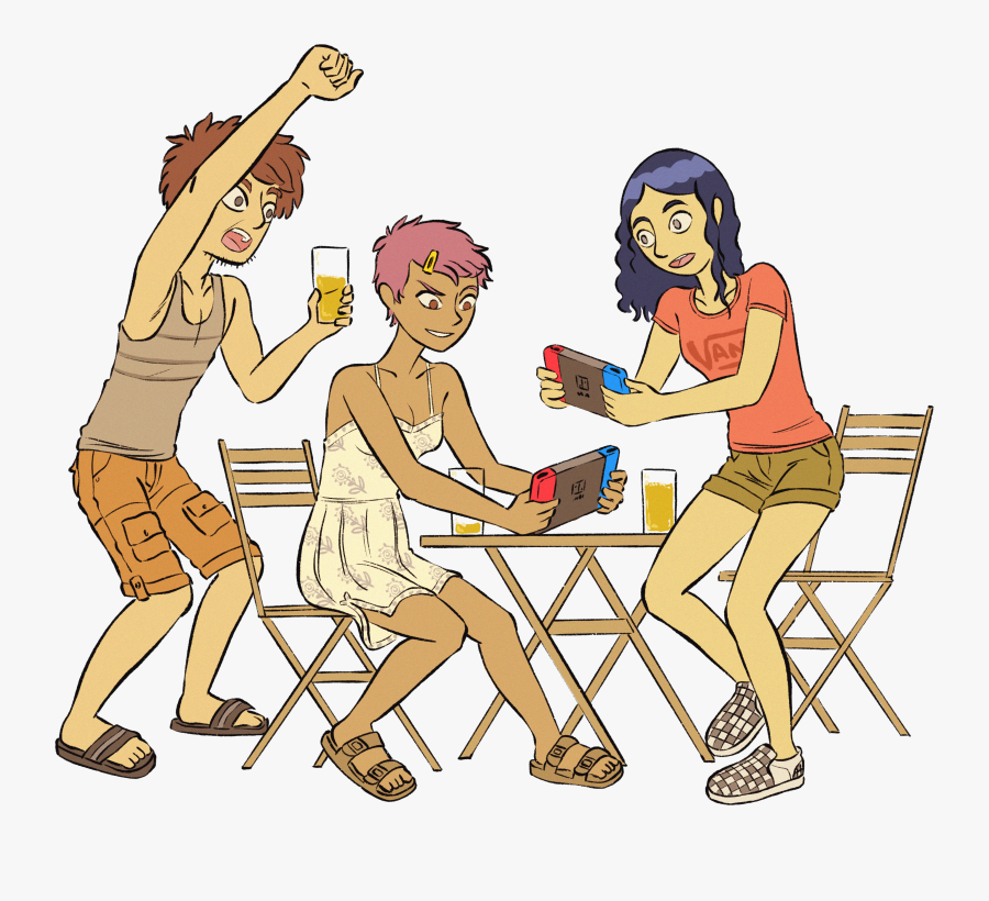 An Illustration Shows Three People Playing With Nintendo, Transparent Clipart
