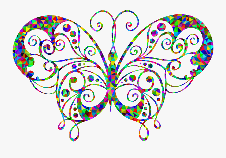 Low Poly Prismatic Flourish Butterfly Silhouette Clip - Free Butterfly Clipart Silhouette, Transparent Clipart