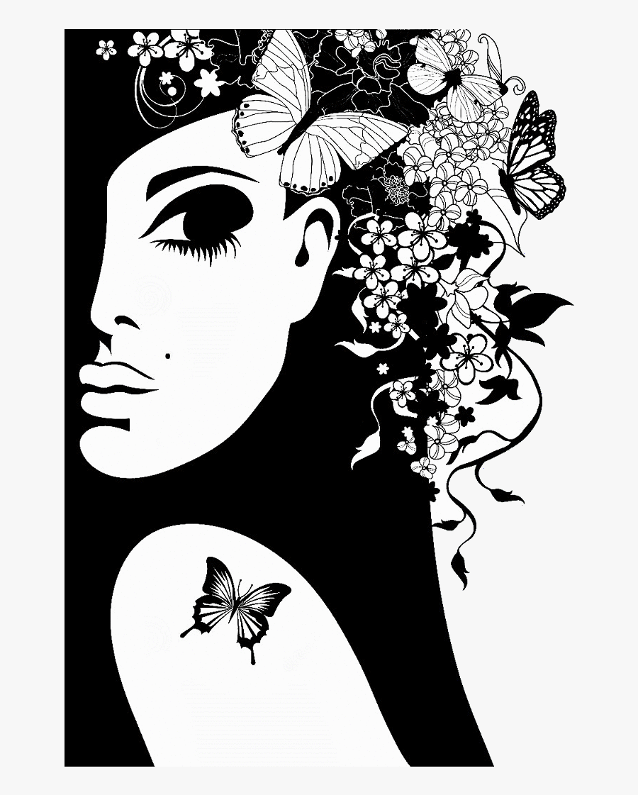 Girl Silhouette, Silhouette Vector, Butterfly Art, - Woman With Butterflies Vector, Transparent Clipart