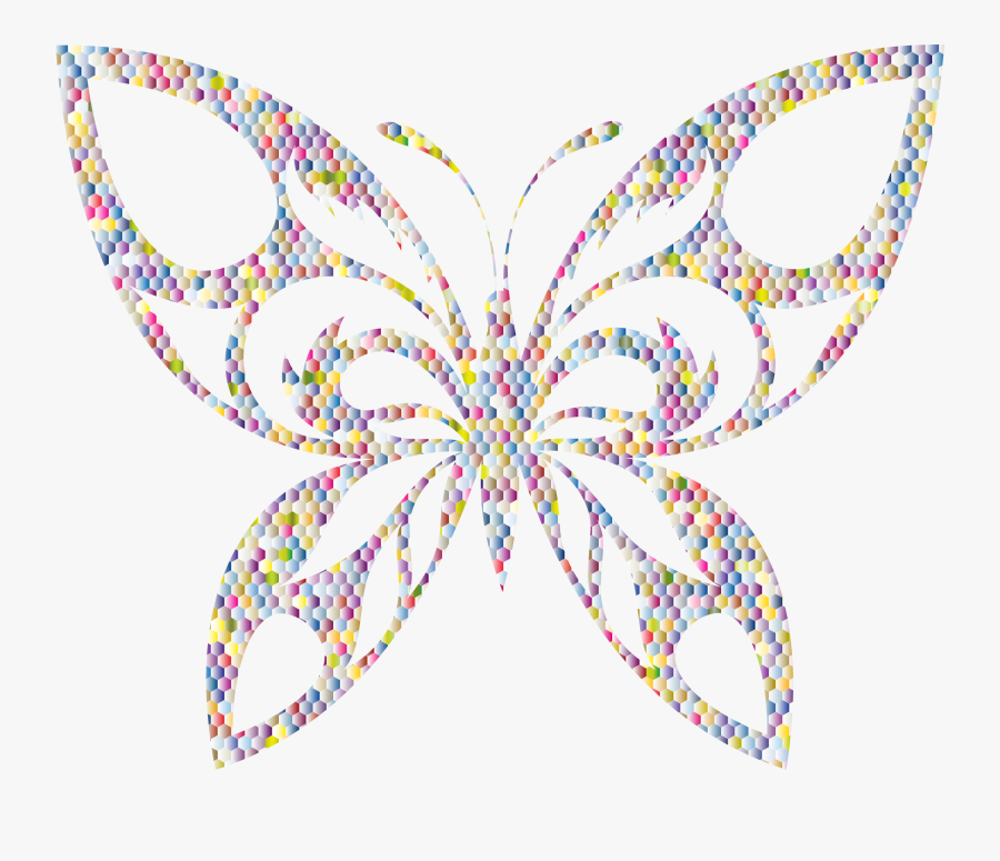 Pastel Prismatic Hexagonal Tribal Butterfly Silhouette - Butterfly Clipart Flower Design Black And White, Transparent Clipart