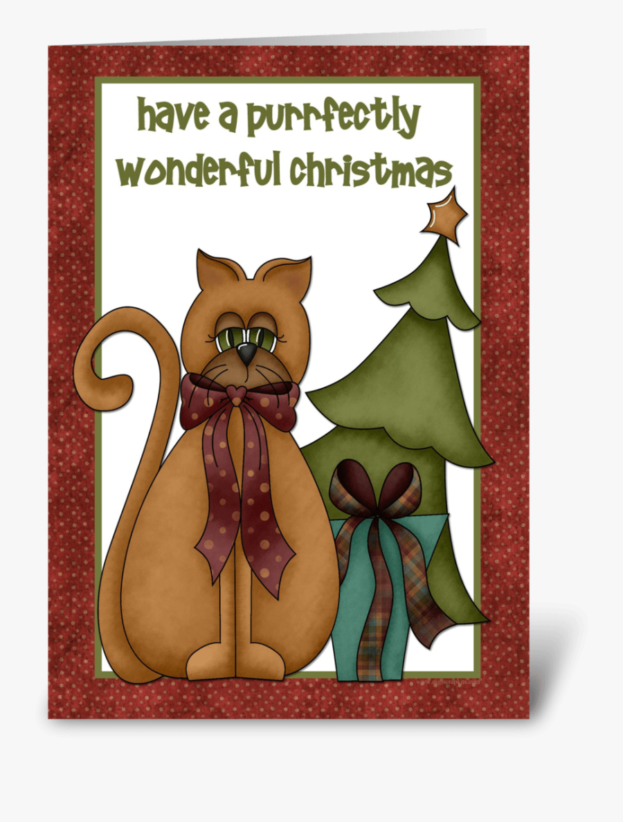 Cat, Christmas Tree Greeting Card - Cartoon, Transparent Clipart