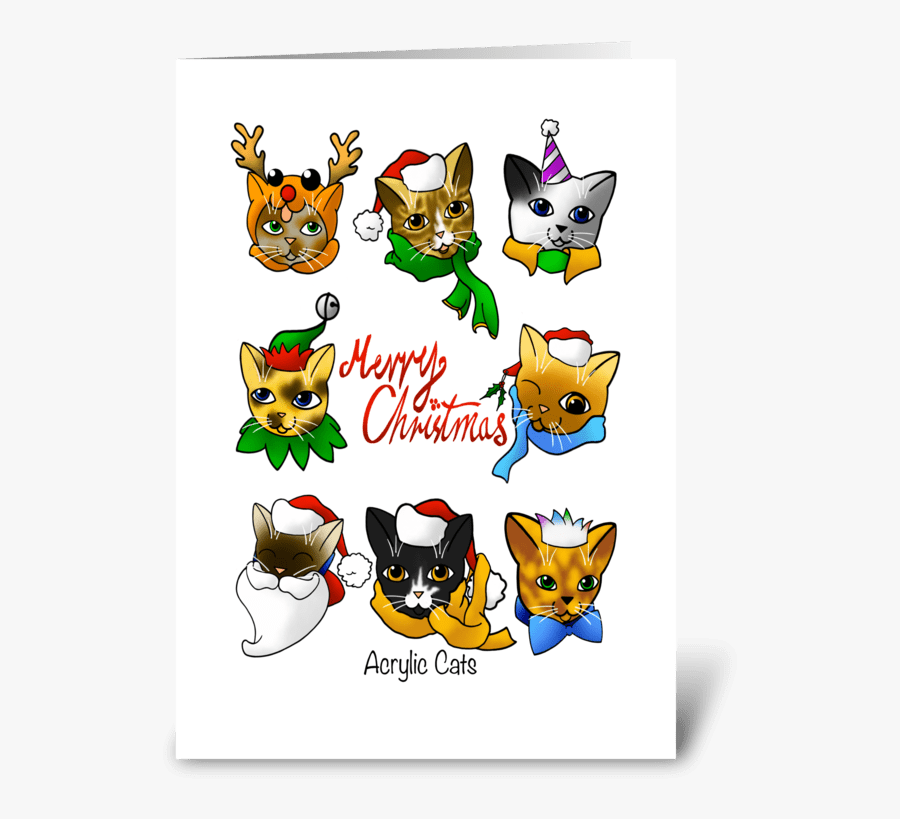 Merry Christmas Cats Greeting Card - Cartoon, Transparent Clipart