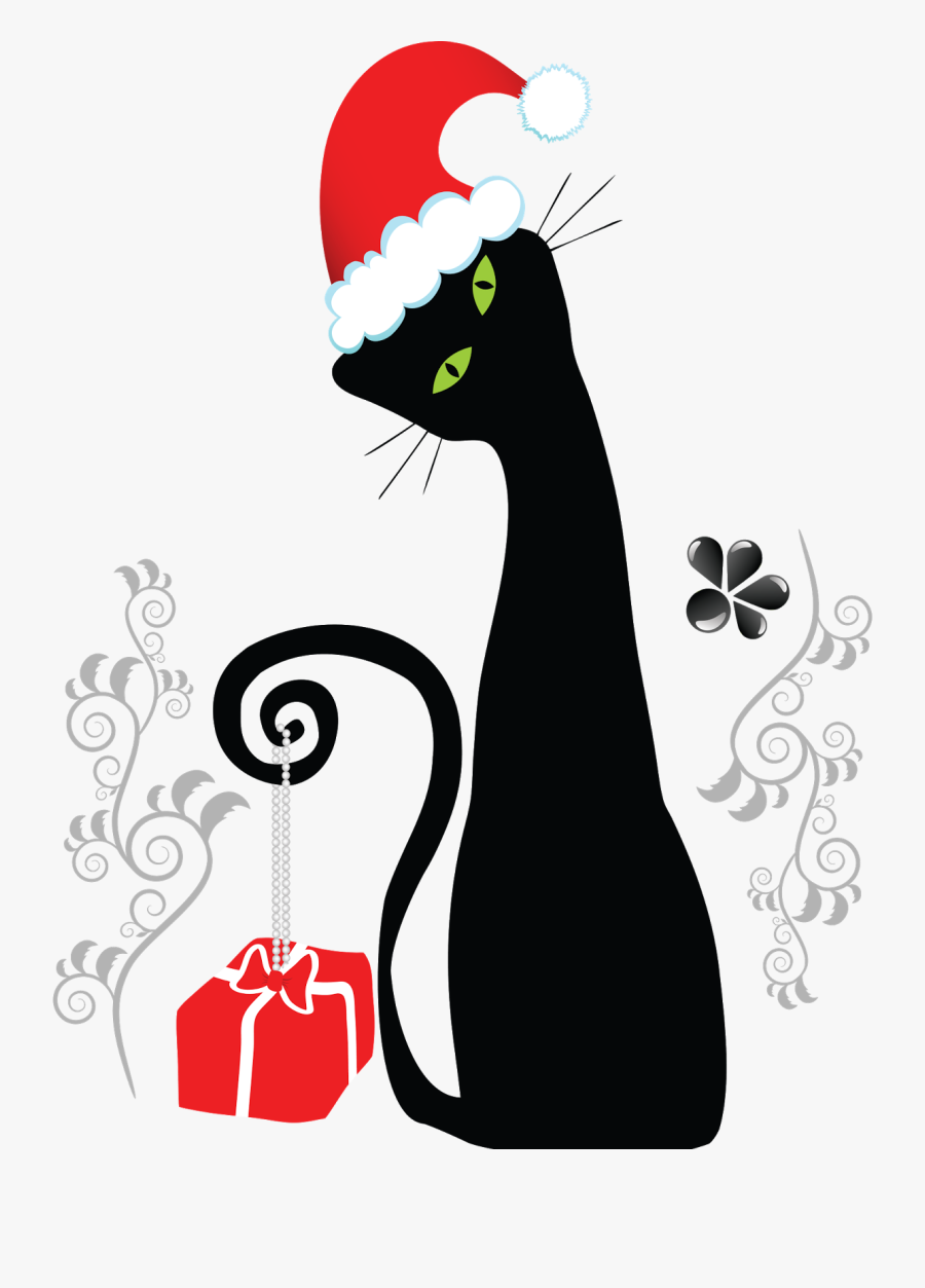 Black Cat Christmas Vector, Transparent Clipart