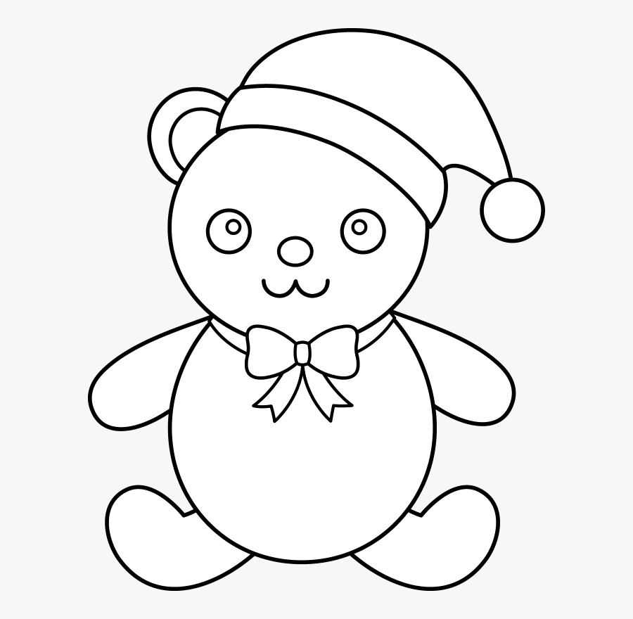 Christmas Teddy Bear Clipart - Line Drawing Christmas Bear, Transparent Clipart