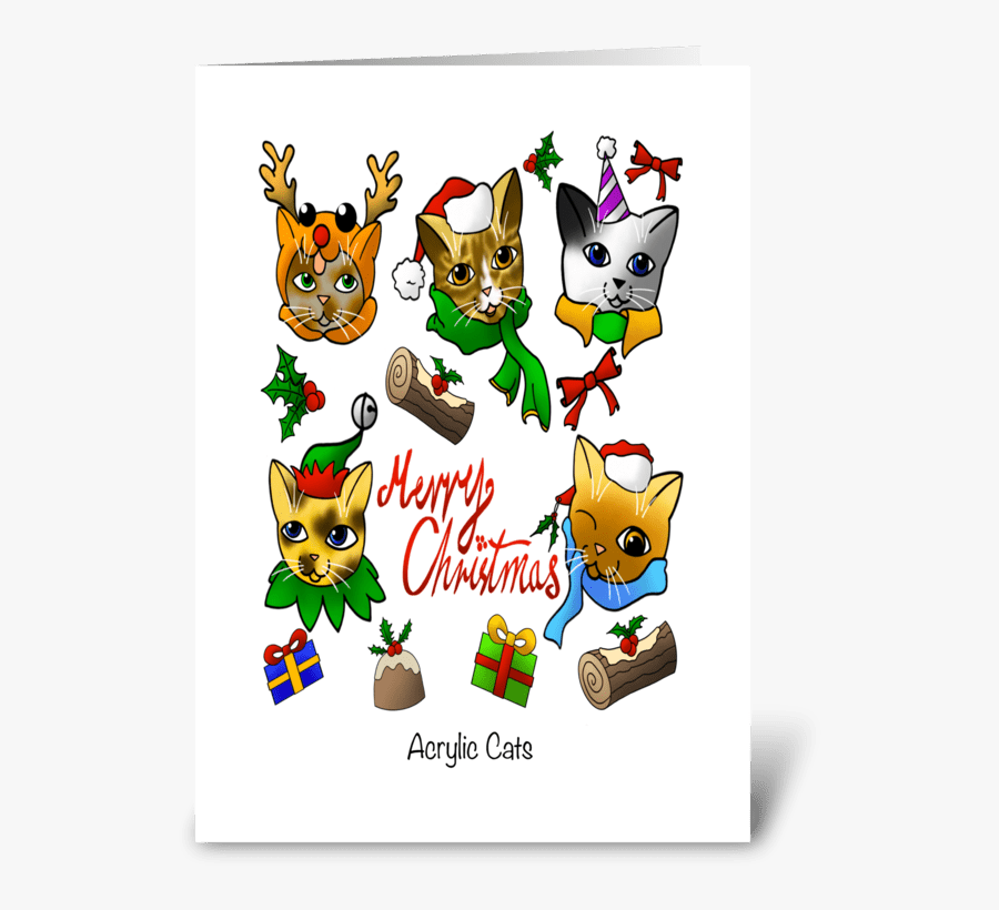 Merry Christmas Cats Greeting Card - Cartoon, Transparent Clipart