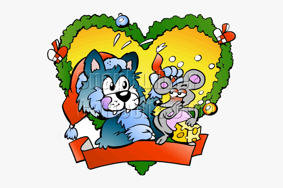 Christmas Fraim Cat & Mouse Wreath - Illustration, Transparent Clipart