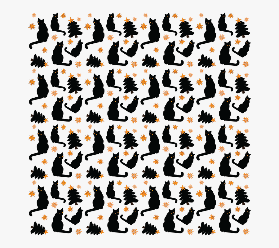 Black, Cat, Star, Christmas, Tree, Pattern, Transparent Clipart