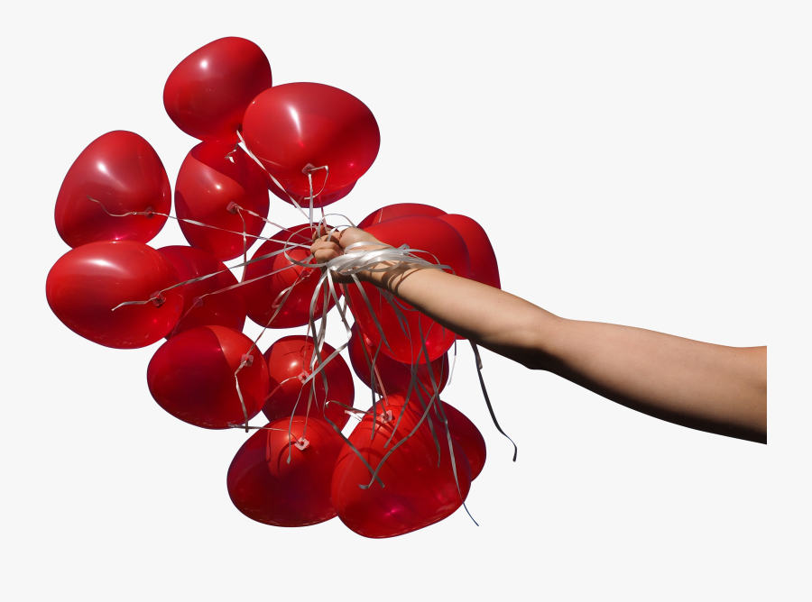 Red Heart Balloons In Hand Png Image, Transparent Clipart