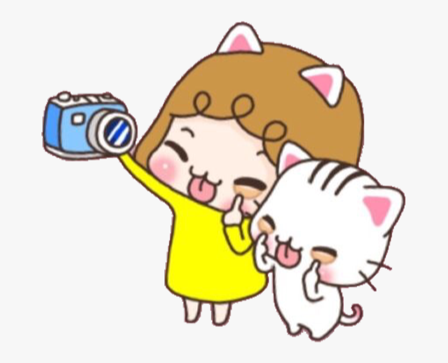 Transparent Cute Kitty Png - Cute Cat Cartoon Girl, Transparent Clipart