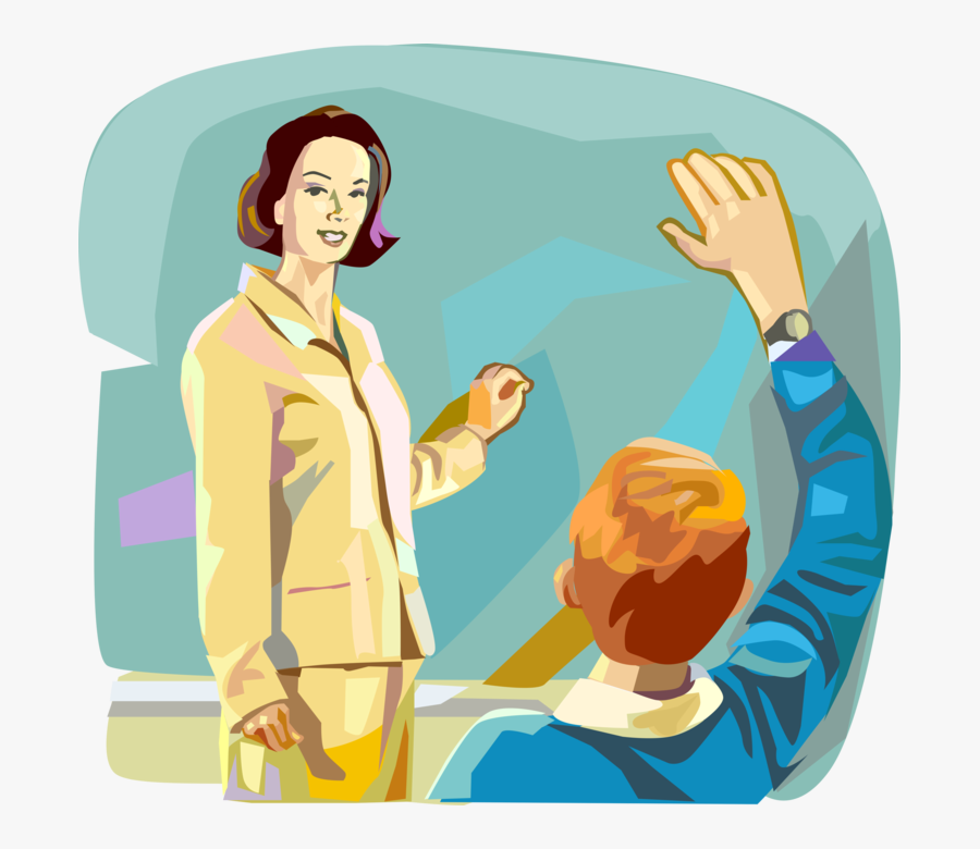 Vector Illustration Of Teacher Teaching In School Classroom - Teacher And Student, Transparent Clipart