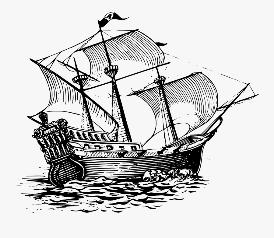 Explorer Clipart First Fleet Ship - Galleon Black And White, Transparent Clipart