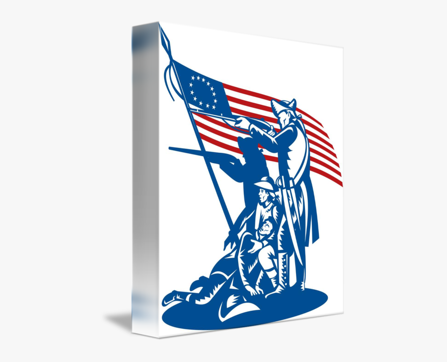 American Patriots Fighting With Betsy Ross Flag By - Minutemen American Revolution Symbol, Transparent Clipart