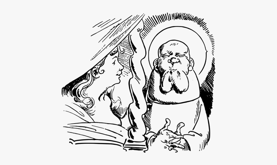 Vector Clip Art Of Girl Looking At The Priest - Illustration, Transparent Clipart