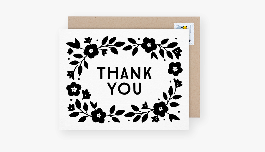 Lovely Floral Black And White Thank You Card - Thank You Images Black And White, Transparent Clipart