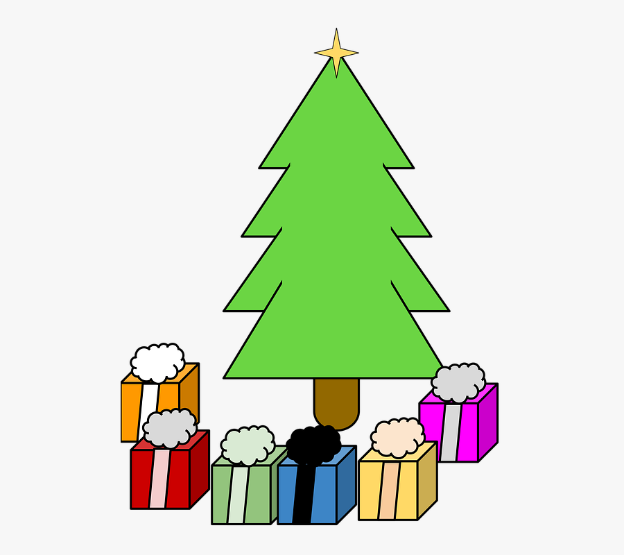 Pine Tree, Christmas, Gifts, Santa, Family, Presents - Büyük Yılbaşı Ağacı Çizimi, Transparent Clipart