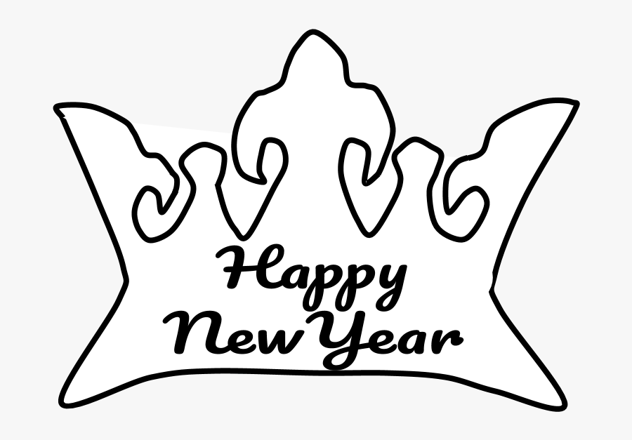 Crown, Happy New Year Lettering, Black And White - Line Art, Transparent Clipart