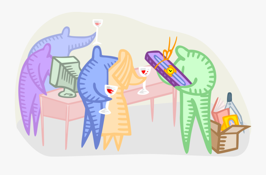 Vector Illustration Of Office Retirement Party With - Cartoon, Transparent Clipart