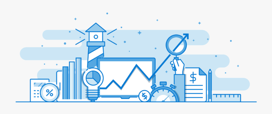 Graphic With Computer Screen, Graph, Hand Holding Microscope, - Clip Art, Transparent Clipart
