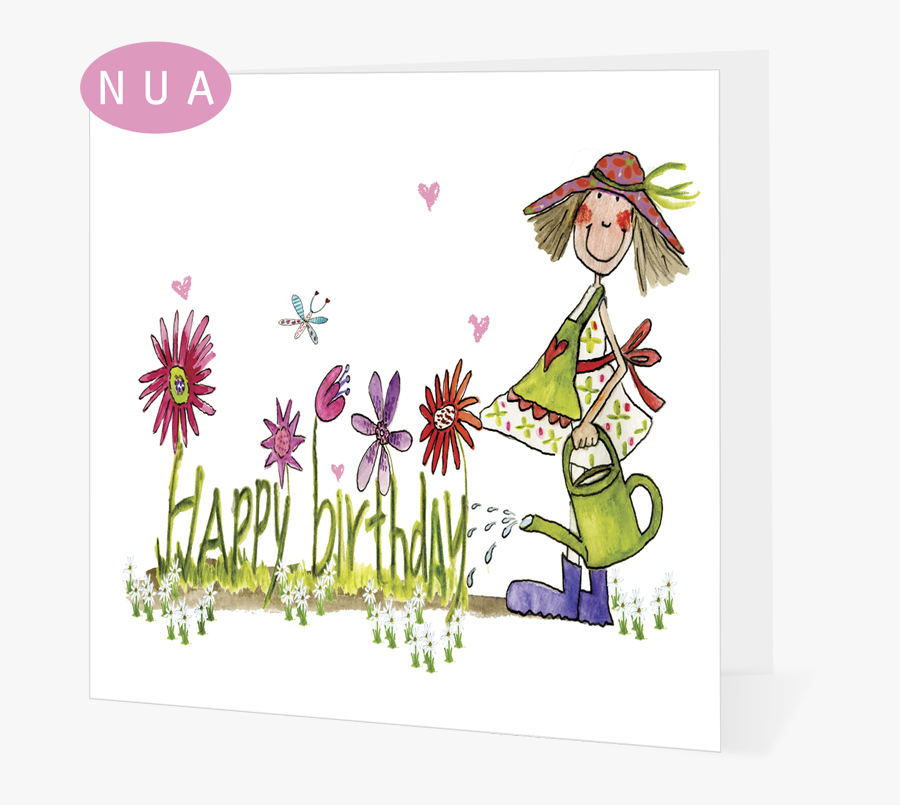 Happy Birthday Gardener With Watering Can - Happy Birthday Swimmer Girl, Transparent Clipart