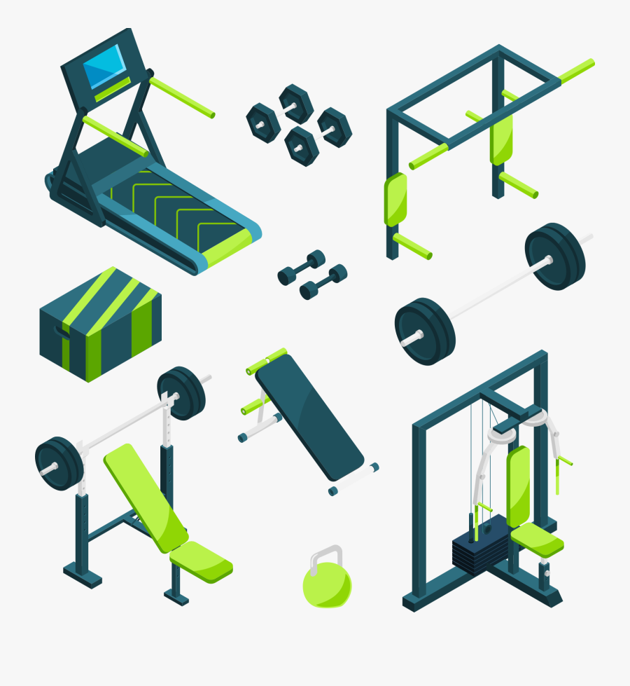 Isometric Fitness Objects, Transparent Clipart