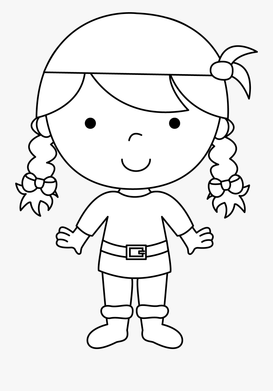 Girl Pirate Digi Stamp - Cartoon, Transparent Clipart