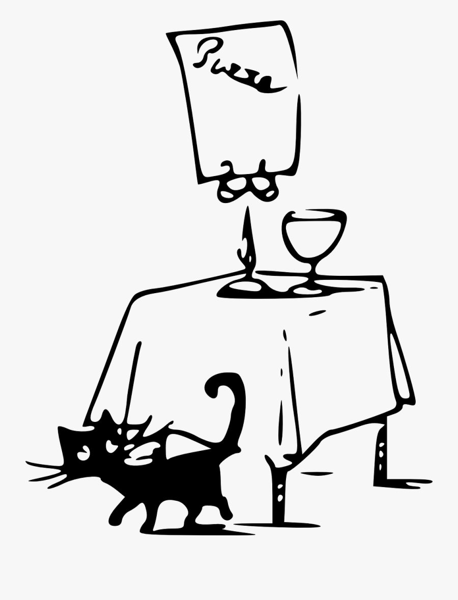 Cat Black Pizza Free Picture - Cat Next To The Table Drawing, Transparent Clipart