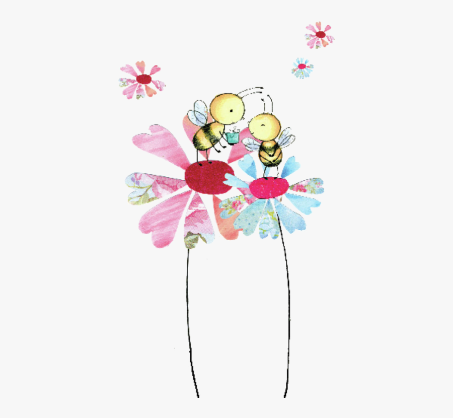 Happy Birthday Bees Flowers, Transparent Clipart