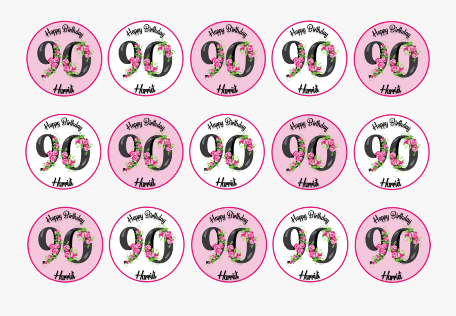 90th Birthday Cupcake Toppers In Edible Wafer Or Icing - Graphic Design, Transparent Clipart