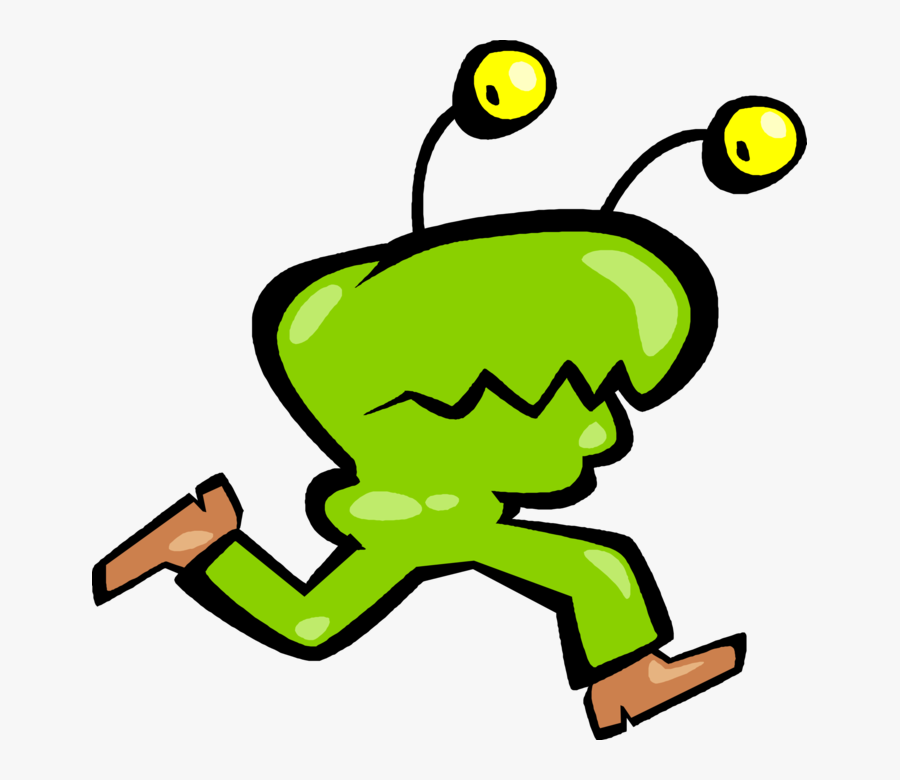 Vector Illustration Of Green Space Alien Head Running - Running Alien Png, Transparent Clipart
