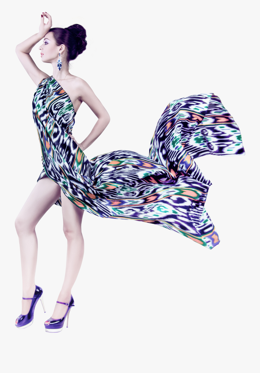 Young Woman In Fashion Flying Fabric Dress Png Image - Transparent Background Fashion Png, Transparent Clipart
