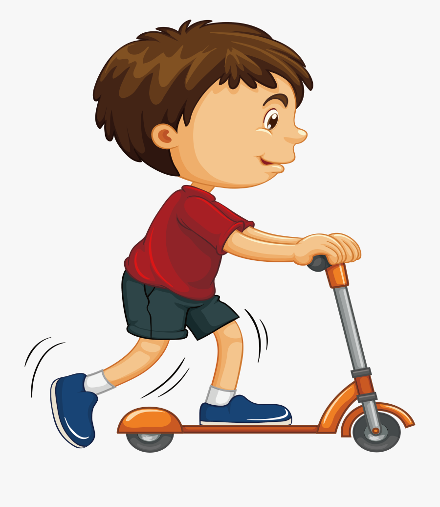 Scooter Vector Kid - Play On The Scooter Cartoon, Transparent Clipart