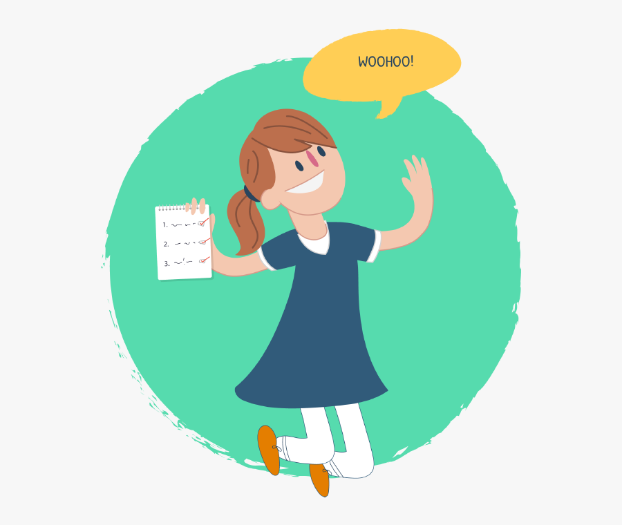 Girl Looking Happy With Completed Checklist In Her - Cartoon, Transparent Clipart