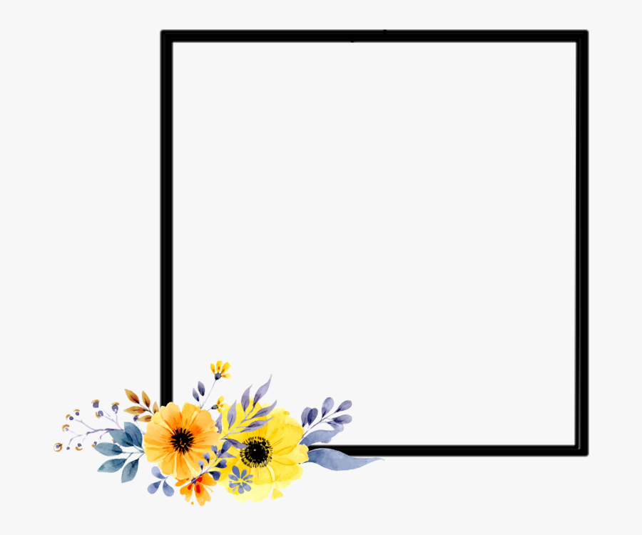 #frame #flowers #border #yellow #black #plants #artsy - Yellow Watercolor Flowers Png, Transparent Clipart