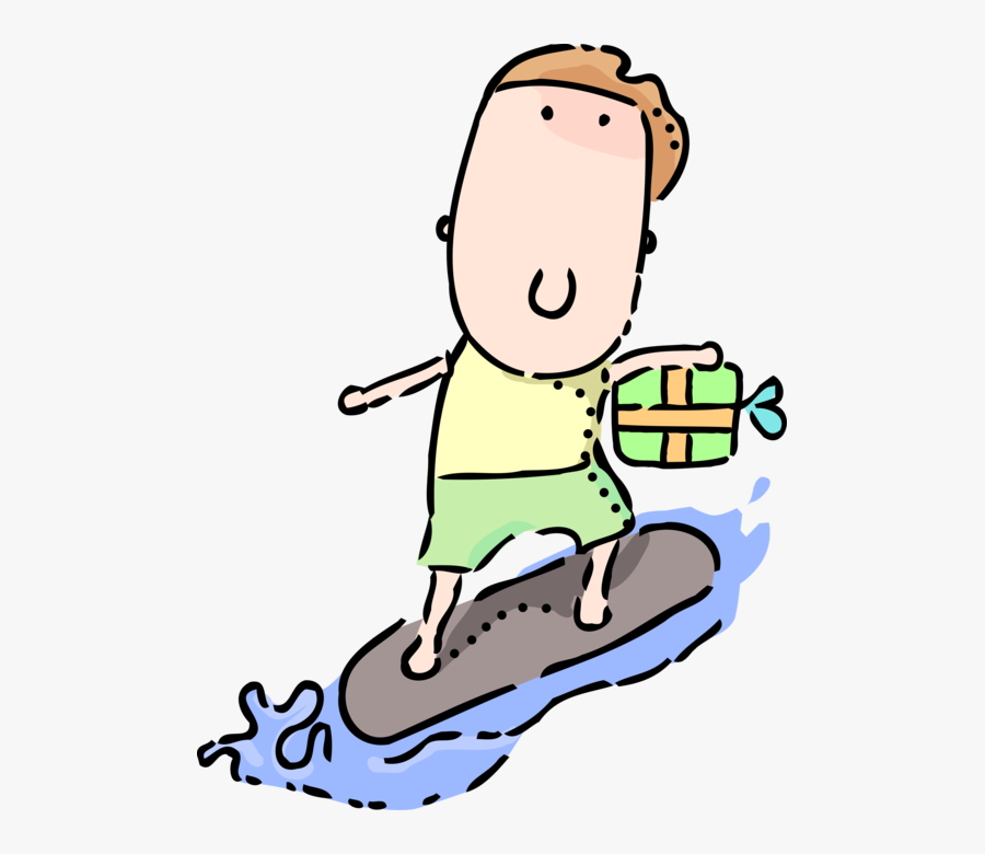 Vector Illustration Of Surfing Dude Surfs On Surfboard, Transparent Clipart