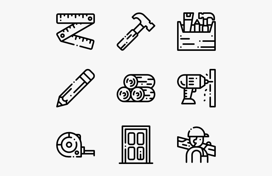 Carpenter Elements And Tools - White Icons Png, Transparent Clipart