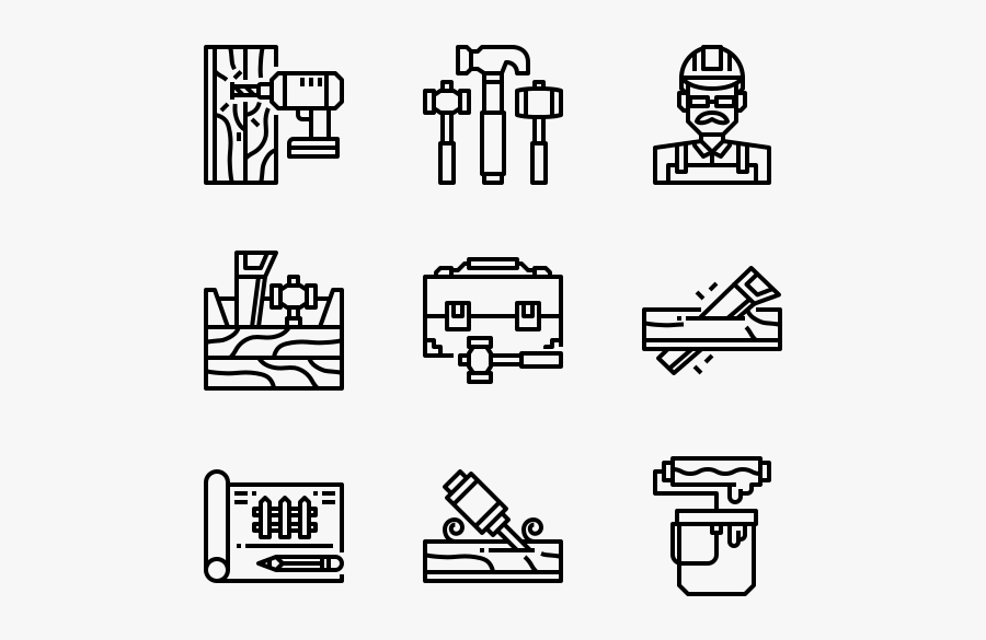 Carpenter Elements And Tools - Manufacturing Icon, Transparent Clipart