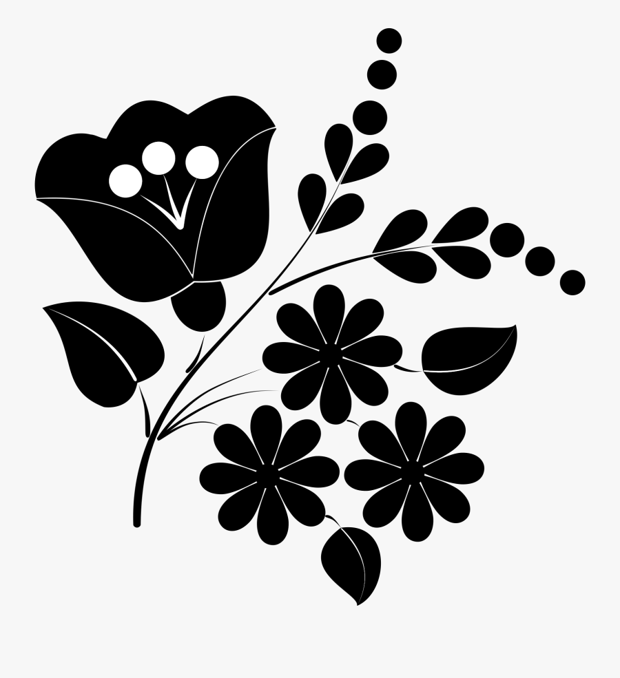 Flower Ornament Folk Art Clip Arts - Folk Flower Black And White, Transparent Clipart